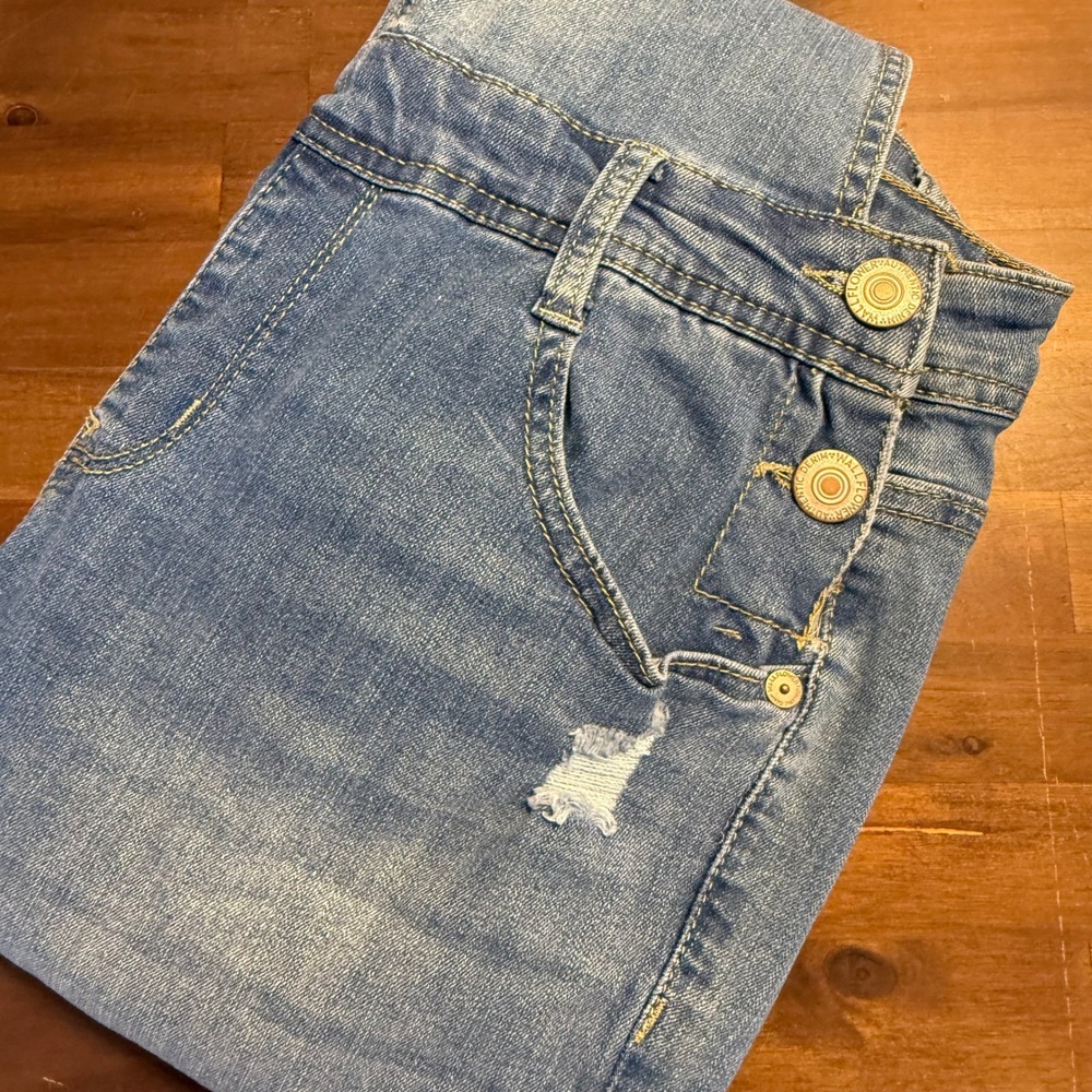 Kids Wallflower Denim Overalls Distressed Medium Wash Ripped Jeans Girls Size M‎